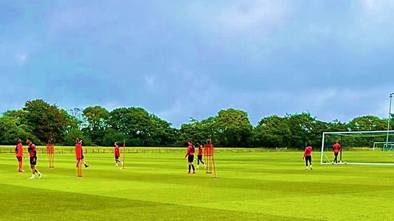 Football players on a training pitch